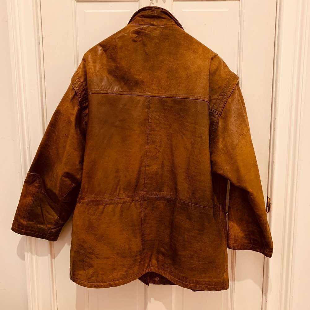 Vintage Mirage Brown Soft Distressed Leather Jacket Coat Size 44 XL - Picture 3 of 15